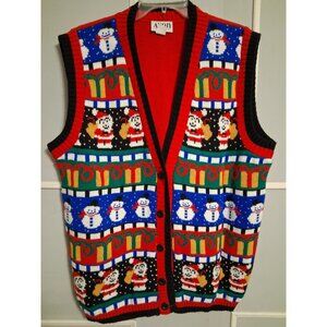 Vintage Avon Ugly Christmas Sweater Vest Snowman Santa Presents Plus Size 1X/2X